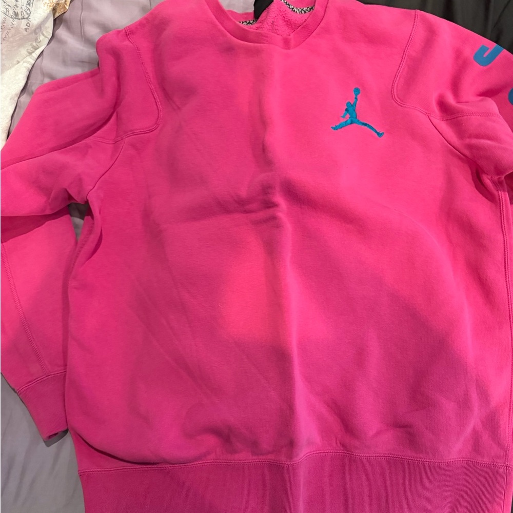 Jordan Men’s Hot Pink Crewneck with Teal Jumpman
